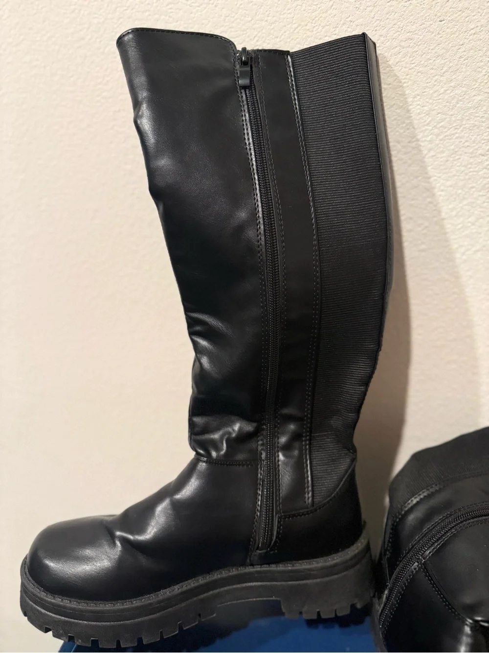 Dolce Vita Chunky Black Knee-High Faux Leather Platform Boots Festival Raves